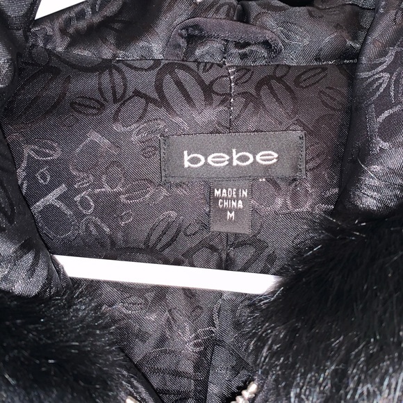 Bebe Women’s Black Parka w genuine Fur Trim Size M - Picture 5 of 8